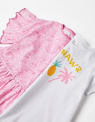 2 GIRL &apos;WAVES&apos; T-SHIRTS, PINK/WHITE zippy