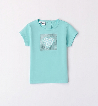 iDO T-shirt για κορίτσια με καρδιά και στρας - Τυρκουάζ