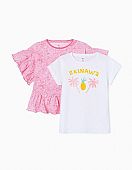 2 GIRL &apos;WAVES&apos; T-SHIRTS, PINK/WHITE zippy : 2