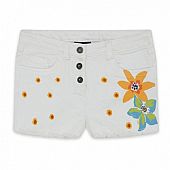 WHITE FLOWERS DENIM SHORTS FOR GIRLS 