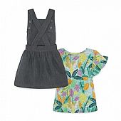 GREY PRINTED DENIM PINAFORE AND T-SHIRT FOR GIRLS 